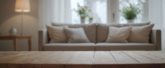 wooden table with white blur living room,Empty white wooden table in beautiful living room. Space for design,apartment, blur, blurred, comfort, comfortable, contemporary,956