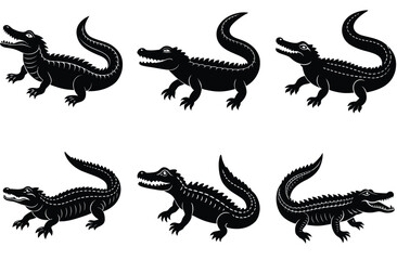 Alligator Silhouette Set. Crocodile icon. Crocodile vector shilhouette bundle
