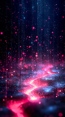 Obraz premium Minimalistic Glowing Data Streams with 3D Geometric Depth and Neon Accents in Abstract Digital Design 