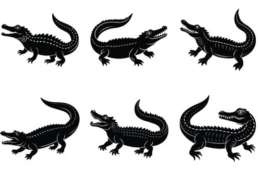 Alligator Silhouette Set. Crocodile icon. Crocodile vector shilhouette bundle