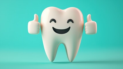 Celebrating dental health happy tooth character studio graphic design bright environment front view fun concept