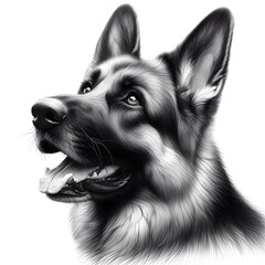 흰 배경, 저먼 셰퍼드, 펜슬 드로잉, jpeg (white background, German Shepherd, pencil drawing, jpeg)