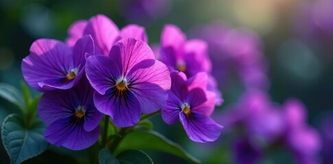 Fototapeta premium Velvety deep purple violets unfolding on crisp white petals, violets, nature, deep purple