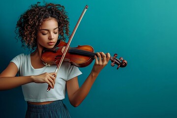 A serene violinist plays gracefully, perfect for music events, art promotions, or cultural festivals. Ideal for tranquil backgrounds and artistic showcases.