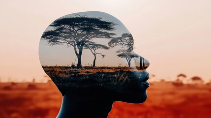 Exploring inner landscapes silhouette of a person with trees nature scene artistic environment conceptual perspective