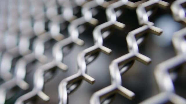 Close Up of Metallic Grid Pattern in Silver Gray Tone Geometric Wire Mesh Steel Texture for Industrial Background