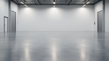 Empty warehouse interior, polished floor, industrial setting, potential for business use