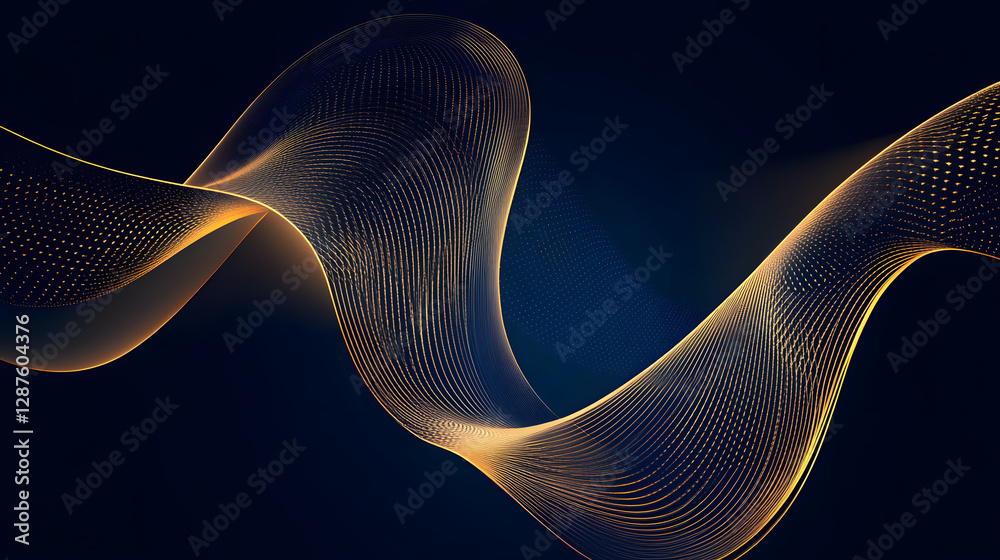 Poster gold wave design flowing on a smooth black background creating an abstract visual effect