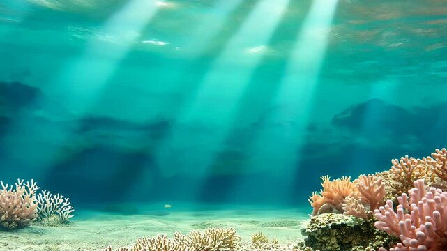 Tranquil Underwater Scene with Sunlit Coral Reefs in Seamless Loop for Oceanic Background