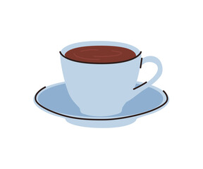 Hot coffee beverage modern illustration. Espresso, americano cup, cappuccino in a mug, macchiato in mug. Cartoon vector