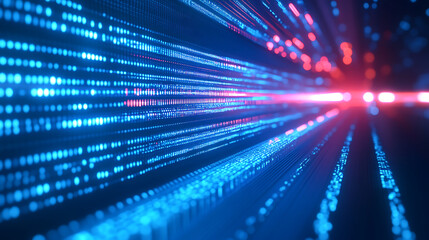 Abstract Digital Network With Blue And Red Lights Flowing Through Futuristic Space