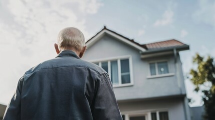 Dementia symptoms in a man failing to recognize his home during a walk. Featuring spatial disorientation and confusion