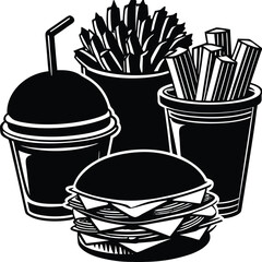 Delicious Fast Food Combo – Cheeseburger, Fries, and Soda Vector Illustration