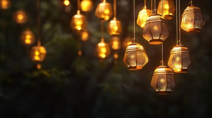 Glowing Ramadan Lanterns Hanging in Abundance, Casting a Warm and Festive Light, Creating a Joyful Atmosphere for the Holy Month


