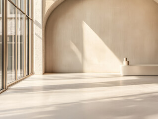 Obraz premium Modern minimalist interior design showcasing natural light and soft shadows