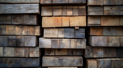 Stacked Lumber Wood Planks Showing Grain and Texture for Construction Material