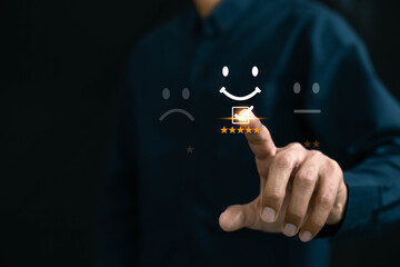 Customer services best excellent business rating experience. Satisfaction survey concept. user give rating to service experience on online application .	