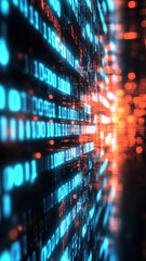Obraz premium Glowing binary code representing digital data flow in vibrant colors