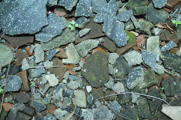Set of pebbles, gravel, rock, stone on the ground.