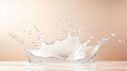 Texture of clean water with splashes on beige background