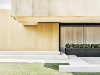 Fototapeta premium Contemporary architecture features clean lines and natural textures in urban setting