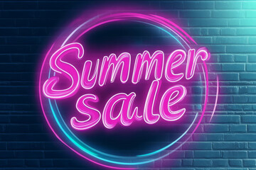 Obraz premium Bright neon sign displaying Summer Sale with retro vibe