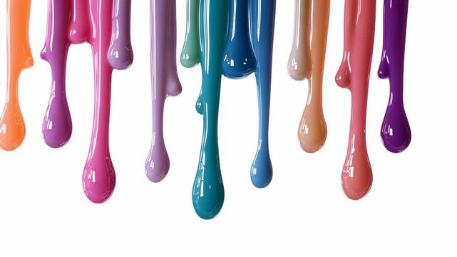 Colorful paint drips creating a vibrant artistic effect against a clean white background