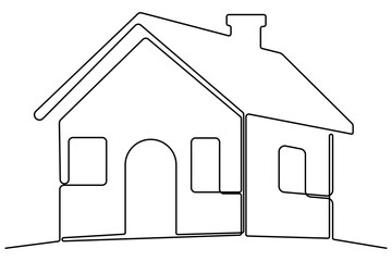 Continuous one line House concept outline isolated on white background illustration
