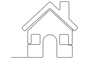 Continuous one line House concept outline isolated on white background illustration
