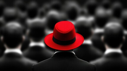 A unique individual stands out in a crowd, showcasing individuality and style.