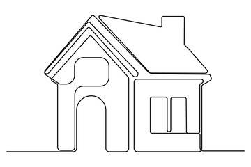 Continuous one line House concept outline isolated on white background illustration
