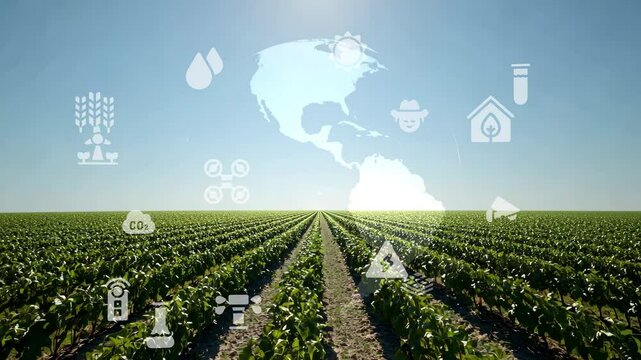 Smart digital agriculture technology by futuristic sensor data collection management by artificial intelligence to control quality of crop growth and harvest. Computer aided plantation grow concept.