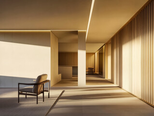Fototapeta premium Modern interior showcasing minimalistic design with natural light
