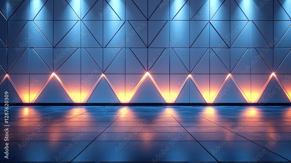 Poster glowing geometric backdrop with triangular patterns for modern product showcases