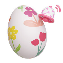 Easter Egg with Floral Pattern and Easter bell, Easter Egg icons. 3D Illustration Easter festive.