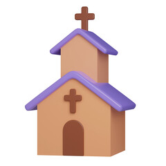 Easter Themed Church Building Illustration, Easter Egg icons. 3D Illustration Easter festive.