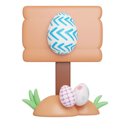 Easter Egg Display on Board sign with Spring Flowers, Easter Egg icons. 3D Illustration Easter festive.