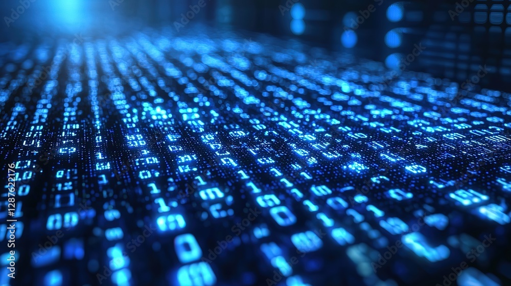 Poster data of crypto waves. 3d illustration of wavy lines in the information code field. data flow cyber c