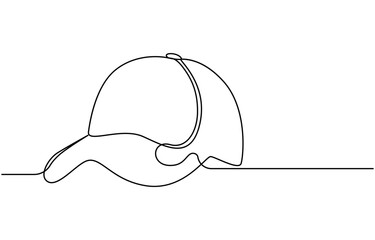 hat cap continuous one line drawing vector illustration, hiking adventure cap hat, trip, travel, Continuous line drawing of baseball cap 
