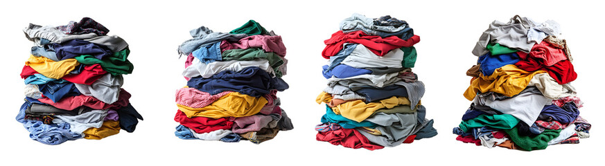 Colorful Stacked Clothes Piles Isolated on White Background, Transparent PNG, Cut Out for Design and Retail Use