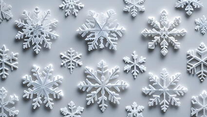 Nature's Art: Macro Snowflakes on White Background