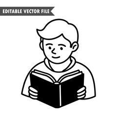 boy reading book, boy line art vector design