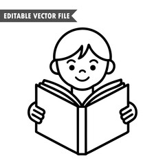 little girl reading a book, girl and book line art vector design