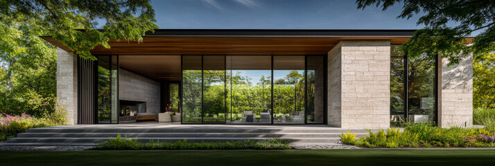 Fototapeta premium Modern architecture blending with nature in a serene setting