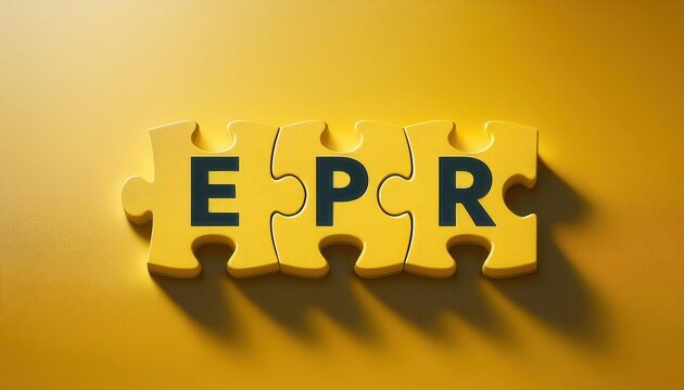 EPR: Extended Producer Responsibility concept Yellow puzzle pieces with the letters E, P, and R on a colorful background.