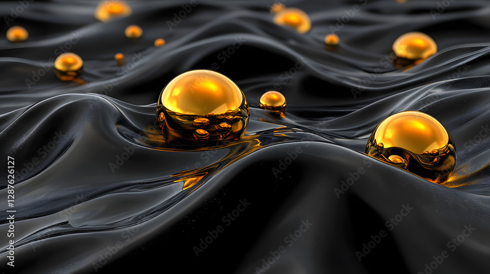 Poster group of colorful spheres floating above a black fabric background creating an abstract visual effec