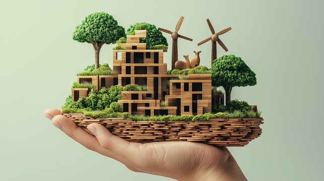 House energy efficiency, energy efficient rating class concept, eco home renovation save cost. Low-consumption ecological house. Hand holding Green Building for Sustainable Development Concept