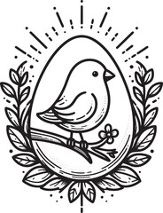 Obraz premium egg with bird silhouette line art clean white background