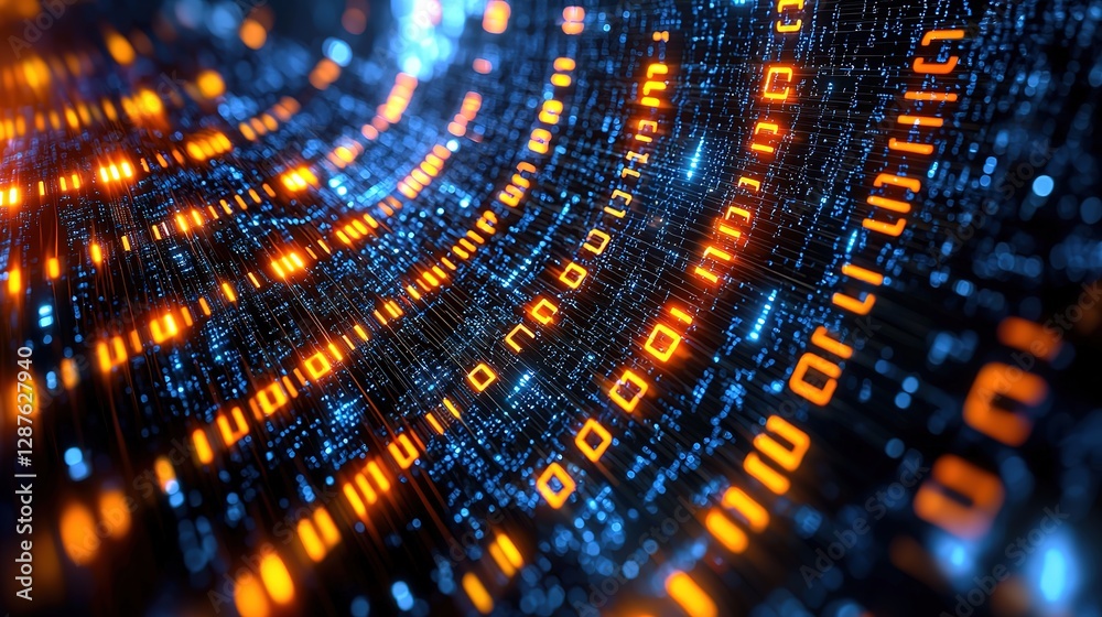 Poster data of crypto waves. 3d illustration of wavy lines in the information code field. data flow cyber c