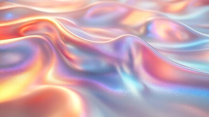 Smooth holographic texture with pastel gradients and glowing accents blending rainbow hues to create a shiny shimmering effect on a sleek surface